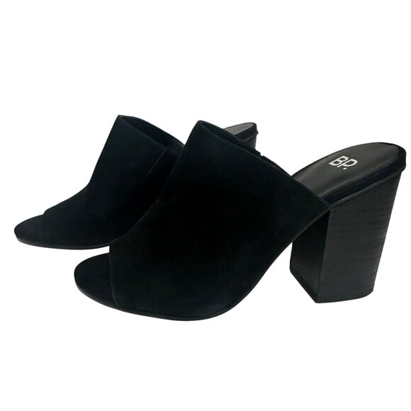 Nordstrom BP. Black Womens Suede Peep-Toe Block Heel Mules SZ 8.5M Slide Goth - Picture 5 of 11